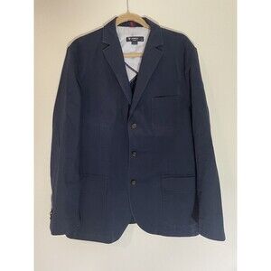 Cremieux Mens Unstructured Three-Button Blazer Sport Coat Navy Cotton Size L